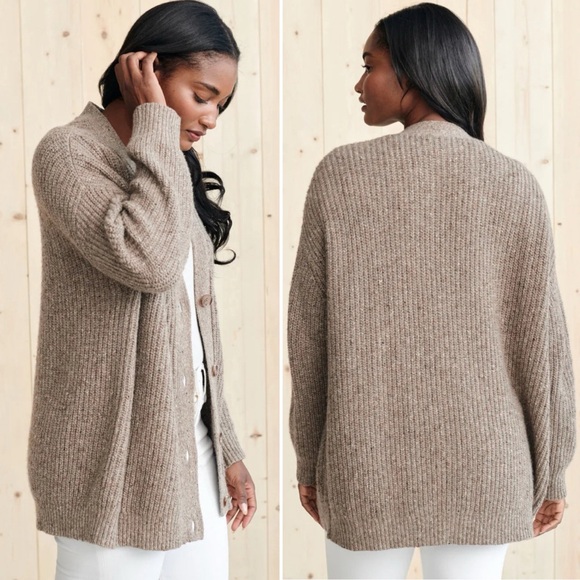 Jenni Kayne Sweaters - Jenni Kayne Cocoon Cashmere Cotton Wool Blend Knit Cardigan Sweater Tan Taupe
